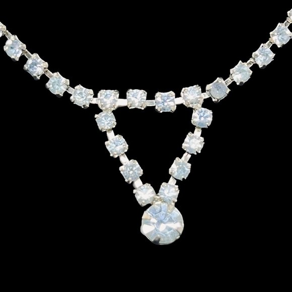 Silver Tone And Blue Rhinestone Choker Necklace (4869) - Picture 3 of 7